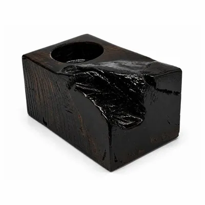 Bougeoirs et photophores  - Bougeoir en chêne noir et métal doré, 100x150x100 mm – résine noire - GLASS4CANDLES
