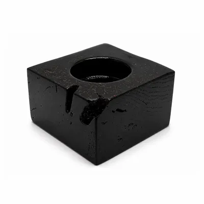 Bougeoirs et photophores  - Bougeoir en chêne noir et métal doré – rectangle – bloc noir - GLASS4CANDLES