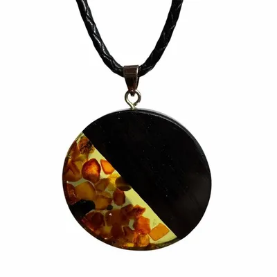 Bijoux - Pendentif en chêne noir et ambre – cercle – Halo Disc Olive - GLASS4CANDLES