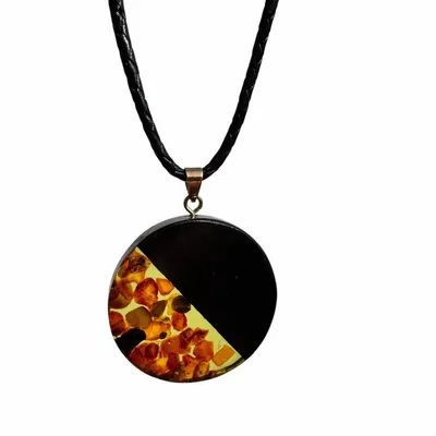 Bijoux - Pendentif en chêne noir et ambre – cercle – Halo Disc Olive - GLASS4CANDLES