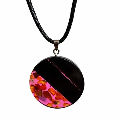 Bijoux - Pendentif en chêne noir et ambre – cercle – Halo Disc Fuchsia - GLASS4CANDLES