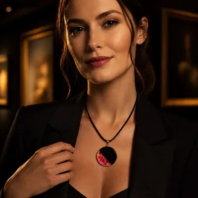 Bijoux - Pendentif en chêne noir et ambre – cercle – Halo Disc Fuchsia - GLASS4CANDLES