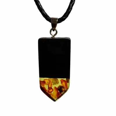 Jewelry - Bog Oak & Baltic Amber Pendant – Rectangle, 45x20x6 mm – olive resin - GLASS4CANDLES