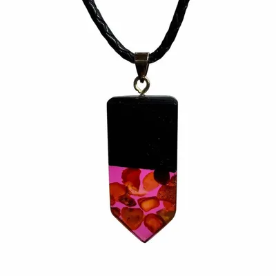 Bijoux - Pendentif en chêne noir et ambre – rectangle – résine fuchsia - GLASS4CANDLES