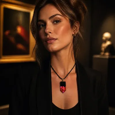 Bijoux - Pendentif en chêne noir et ambre – rectangle – résine fuchsia - GLASS4CANDLES