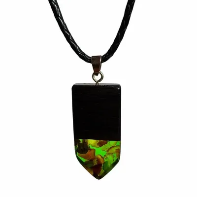 Jewelry - Bog Oak & Baltic Amber Pendant – Rectangle, 45x20x6 mm – green resin - GLASS4CANDLES