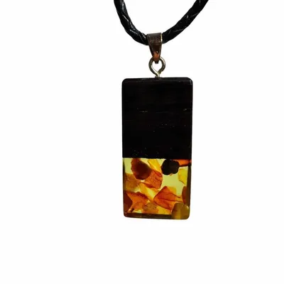 Bijoux - Pendentif en chêne noir et ambre – rectangle – Monolith Bar Olive - GLASS4CANDLES