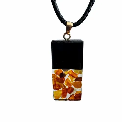 Jewelry - Bog Oak & Amber Pendant – Rectangle, 40x20x6 mm – Clear Monolith Bar - GLASS4CANDLES