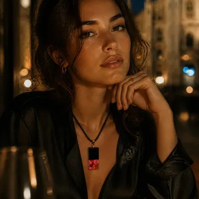 Bijoux - Pendentif en chêne noir et ambre – rectangle – Monolith Bar Fuchsia - GLASS4CANDLES