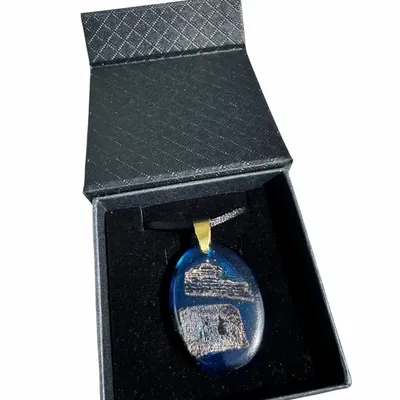 Jewelry - Bog Oak & Resin Pendant Necklace – Oval, 37x28x6 mm – Blue Oval - GLASS4CANDLES