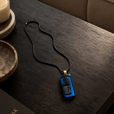 Jewelry - Bog Oak & Resin Pendant Necklace – Rectangle – Blue Rectangle - GLASS4CANDLES