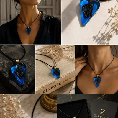 Bijoux - Collier pendentif en chêne noir ancien et résine – cœur, 38x26x6 mm - GLASS4CANDLES