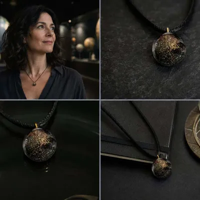 Bijoux - Pendentif en chêne noir ancien – cercle, 20x20x20 mm – Éclipse Étoilée - GLASS4CANDLES