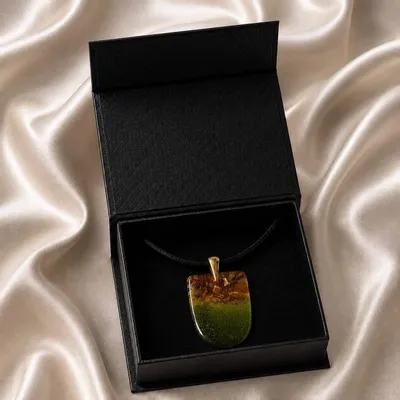 Jewelry - Baltic Amber & Resin Pendant – Shield, 37x26x6 mm – Emerald Reverie - GLASS4CANDLES