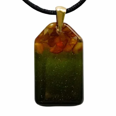 Bijoux - Pendentif en ambre et résine – rectangle – Rêverie Émeraude - GLASS4CANDLES