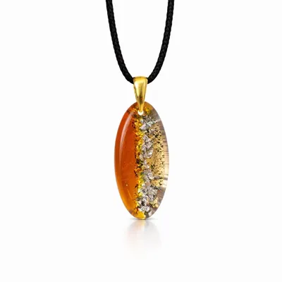 Jewelry - Bog Oak & Gold-Tone Leaf Pendant – Drop, 39x16x6 mm - GLASS4CANDLES