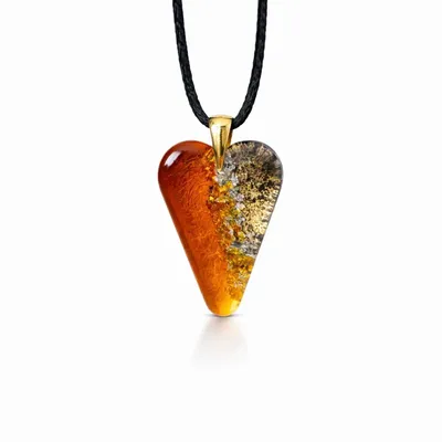 Jewelry - Bog Oak & Gold-Tone Leaf Pendant – Heart, 38x26x6 mm – Golden Eon - GLASS4CANDLES
