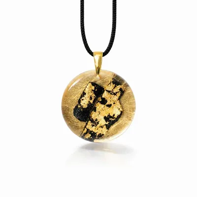 Jewelry - Bog Oak & Gold-Tone Leaf Pendant – Round – Ancient Chronicle - GLASS4CANDLES
