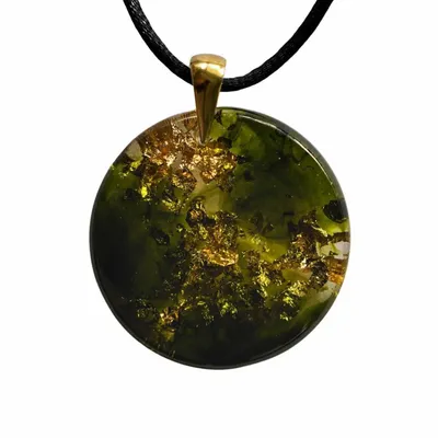 Bijoux - Pendentif en résine et feuille dorée – cercle – Reflets Dorés - GLASS4CANDLES