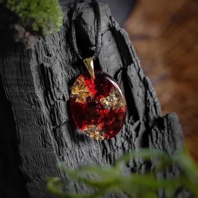 Bijoux - Pendentif en résine et feuille dorée – ovale – Meridian Sombre - GLASS4CANDLES