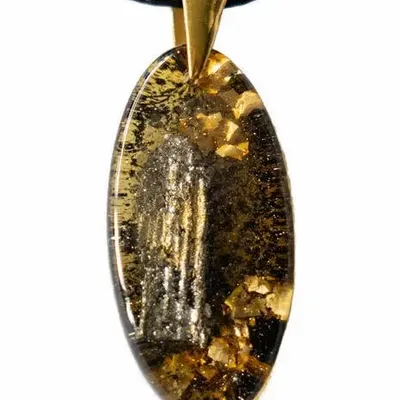 Jewelry - Bog Oak & Gold-Tone Leaf Pendant – Drop, 39x16x6 mm – Luminous - GLASS4CANDLES