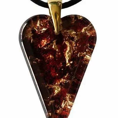 Bijoux - Pendentif en résine et feuille dorée – cœur, 38x26x6 mm – Échos Dorés - GLASS4CANDLES