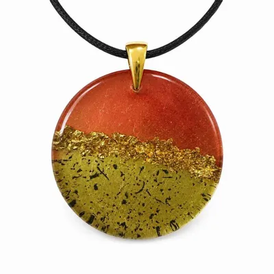 Jewelry - Bog Oak & Gold-Tone Leaf Pendant – Round, 39x38x6 mm – Material Space - GLASS4CANDLES