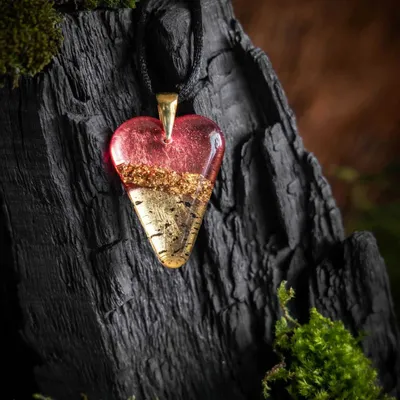 Jewelry - Bog Oak & Gold-Tone Leaf Pendant – Heart, 38x26x6 mm – Material Space - GLASS4CANDLES