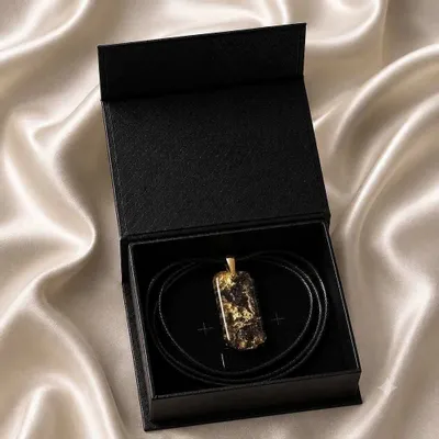 Jewelry - Bog Oak & Gold-Tone Leaf Pendant – Rectangle – Eternal Flow - GLASS4CANDLES
