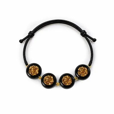 Bracelets - Bog Oak & Resin Bracelet – Round – four settings, gold-tone flecks - GLASS4CANDLES