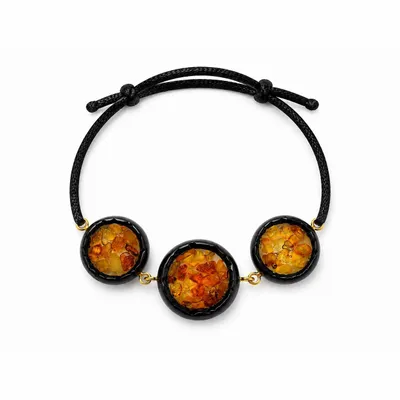 Bracelets - Bog Oak & Amber Bracelet – Round, 200x200x8 mm – three amber settings - GLASS4CANDLES