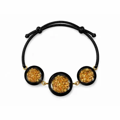 Bracelets - Bog Oak & Resin Bracelet – Round – three settings, gold-tone flecks - GLASS4CANDLES