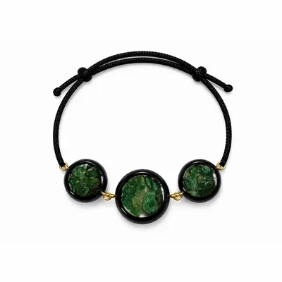 Bracelets - Bog Oak & Baltic Amber Bracelet – Round, 200x200x8 mm – green settings - GLASS4CANDLES