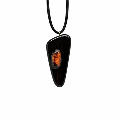 Bijoux - Pendentif en chêne noir ancien et ambre baltique – 55x25x6 mm - GLASS4CANDLES