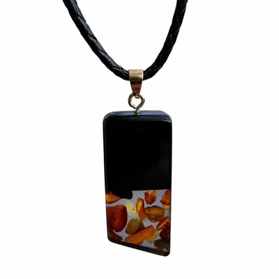 Bijoux - Pendentif en chêne noir et ambre, 40x20x6 mm – ambre oblique en bas - GLASS4CANDLES
