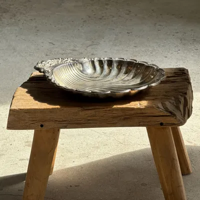 Trays - Large antique cup in silver plated metal embossed in the shape of a sh - OFFICE OBJETS