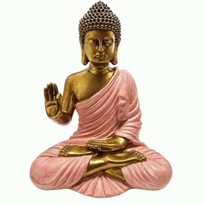 Objets de décoration - Statue Bouddha Abhaya Rose et Dorée en Résine 31 cm - ARABESK