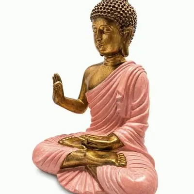 Decorative objects - Buddha Statue Abhaya Pink and Golden in Resin 23 cm - ARABESK