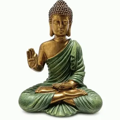 Objets de décoration - Statue Bouddha Abhaya Vert Foncé et Dorée en Résine 31 cm - ARABESK