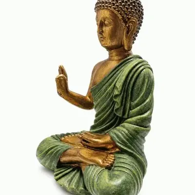 Objets de décoration - Statue Bouddha Abhaya Vert Foncé et Dorée en Résine 31 cm - ARABESK