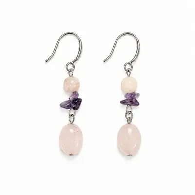 Bijoux - Boucles d'Oreilles Citrine Chauffée, Améthyste et Quartz Rose - ARABESK