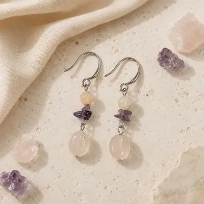 Bijoux - Boucles d'Oreilles Citrine Chauffée, Améthyste et Quartz Rose - ARABESK