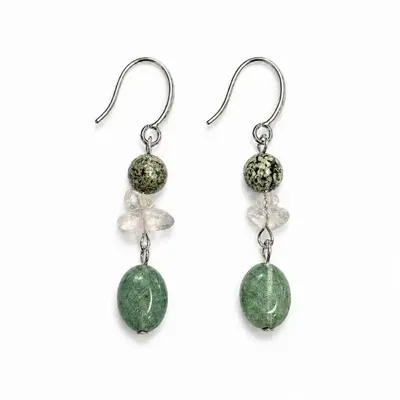 Jewelry - Green Zebra Jasper, Clear Quartz and Green Aventurine Earrings - ARABESK