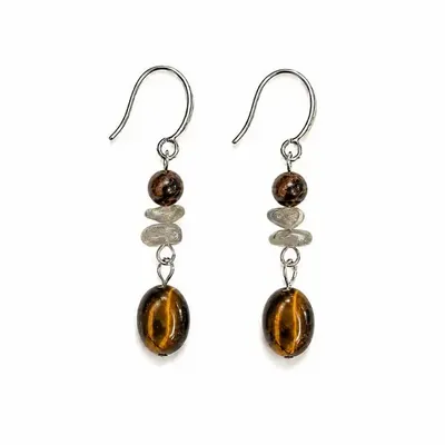 Bijoux - Boucles d'Oreilles Obsidienne Acajou, Labradorite et Œil de Tigre - ARABESK