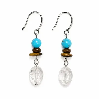 Bijoux - Boucles d'Oreilles Turquénite, Œil de Tigre et Cristal de Roche - ARABESK