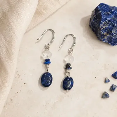 Bijoux - Boucles d’Oreilles – Cristal de Roche & Lapis-Lazuli - ARABESK
