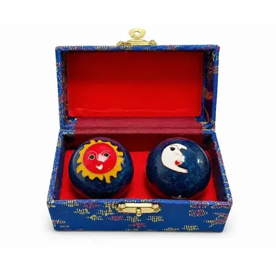 Objets de décoration - Boules de Massage Chinoises Soleil et Lune Bleues 4,2 cm - ARABESK