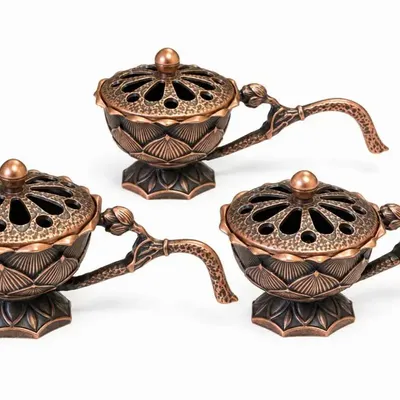 Senteurs - Brûle-encens à manche lotus cuivré 4,7 cm – Lot de 3 - ARABESK