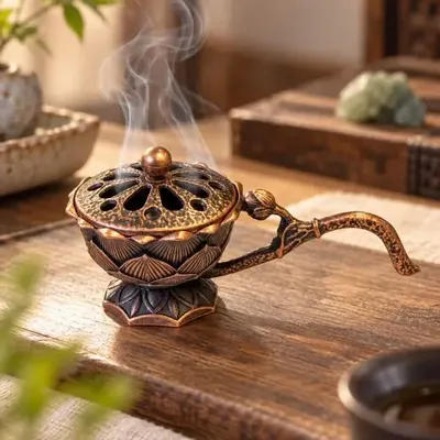 Senteurs - Brûle-encens à manche lotus cuivré 4,7 cm – Lot de 3 - ARABESK