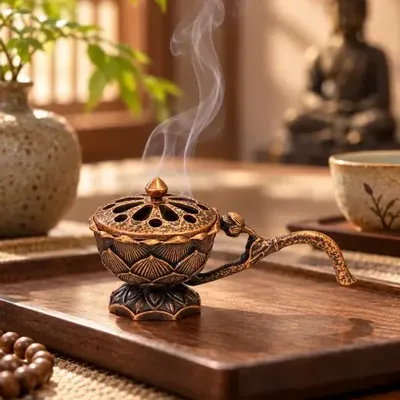 Scents - Copper-finish Handled Lotus Incense Burner 6,1 cm - ARABESK